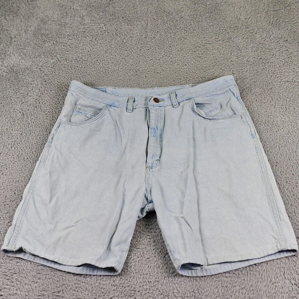 Wrangler Denim Shorts Mens 38 Relaxed Fit Jean Vintage Blue‎ Light Wash Casual